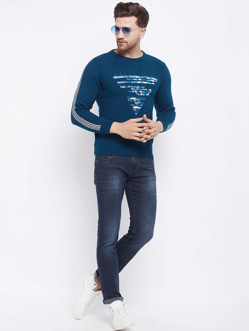 navy-blue chest-printed pullover - 18229898 -  Standard Image - 3