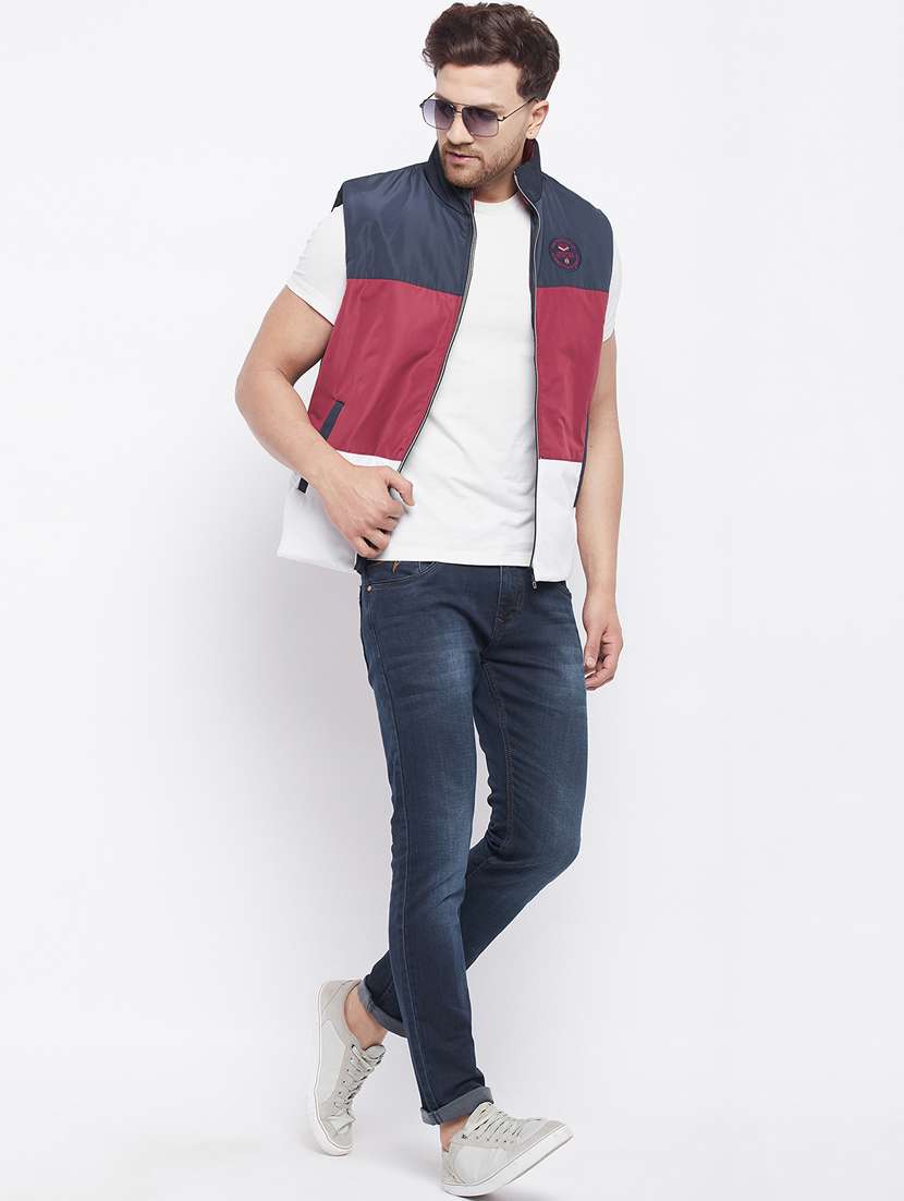 navy blue color-blocked quilted jacket - 18229916 -  Standard Image - 3