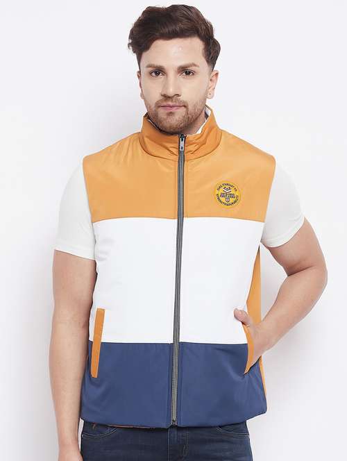 yellow color-blocked quilted jacket - 18229917 -  Standard Image - 0
