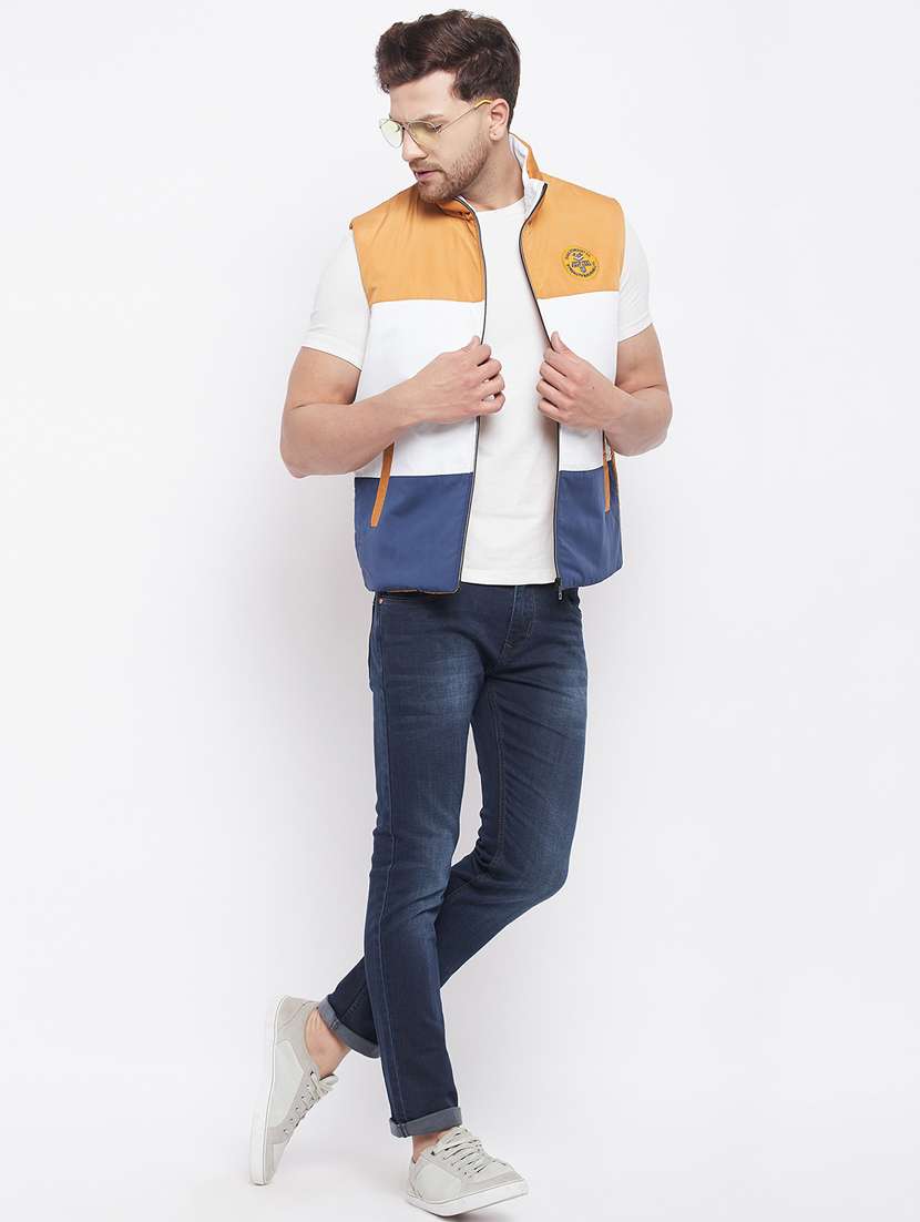 yellow color-blocked quilted jacket - 18229917 -  Standard Image - 3