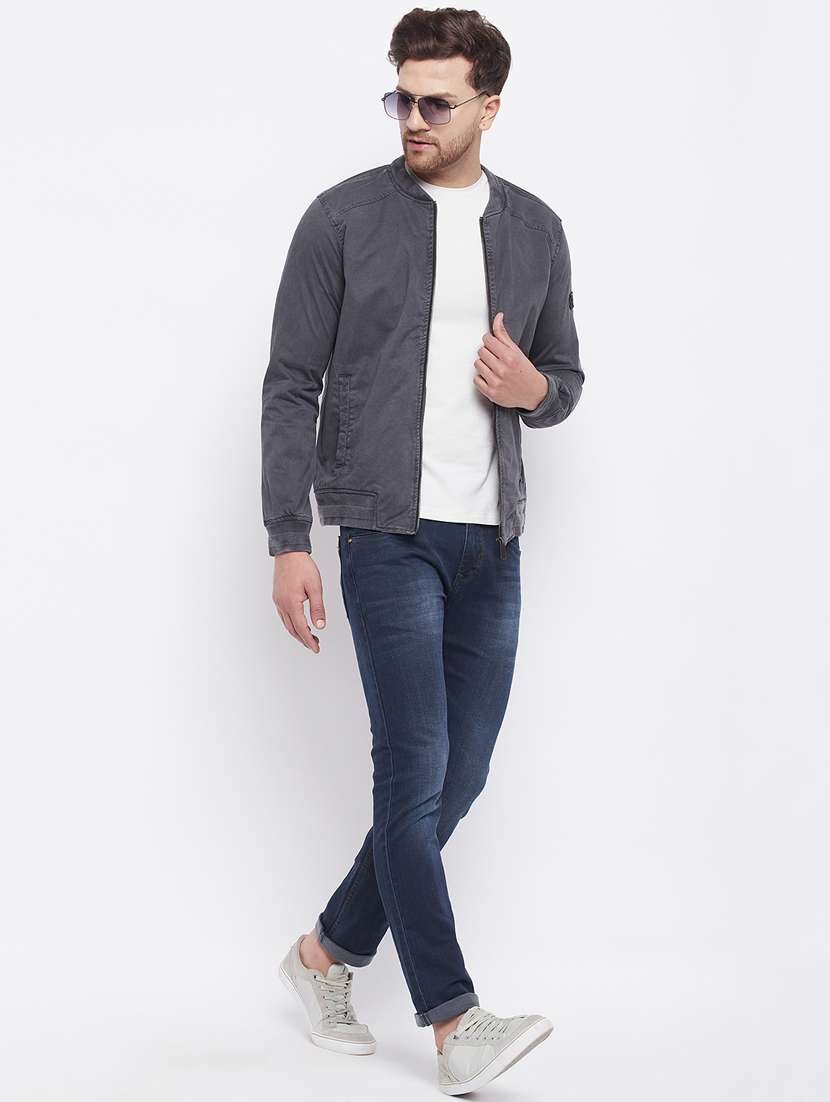 grey solid quilted jacket - 18229919 -  Standard Image - 3