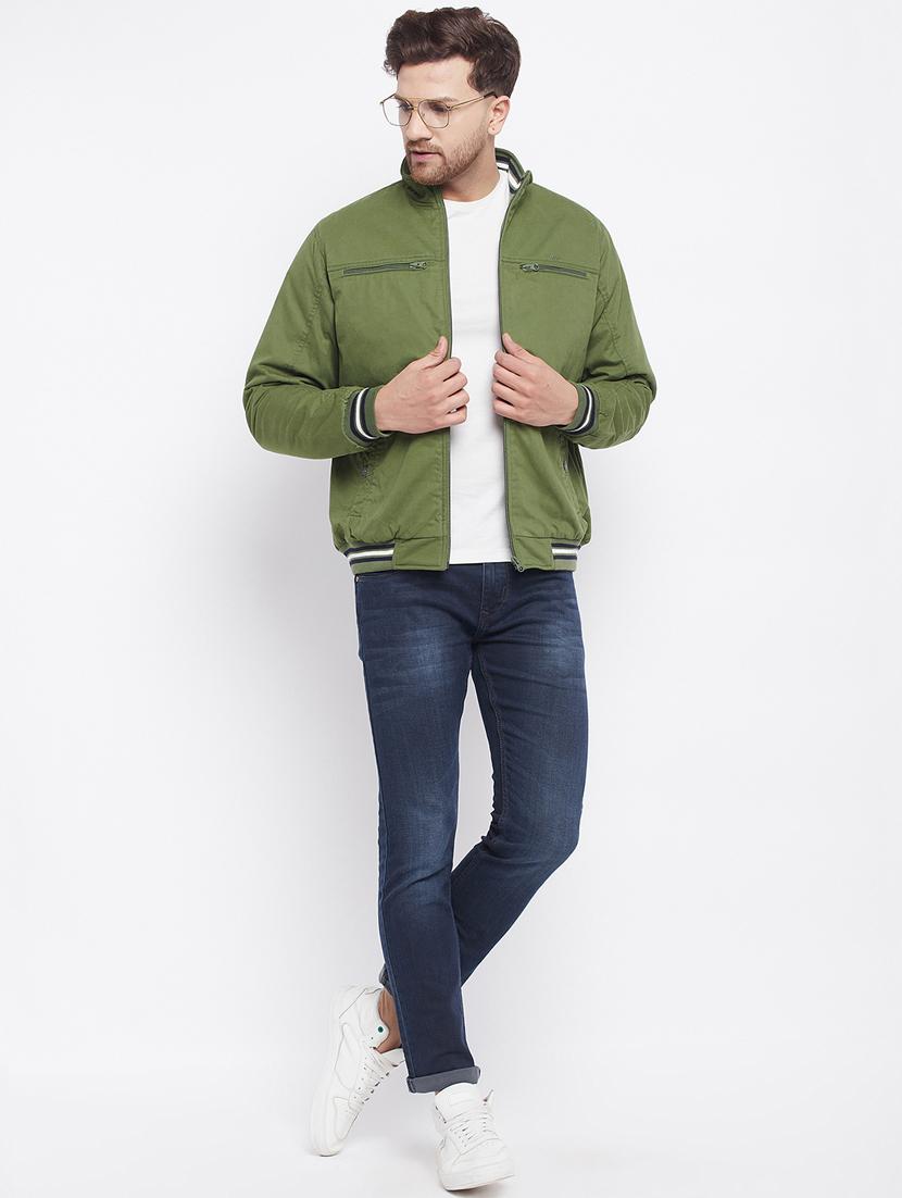 green solid quilted bomber jacket - 18229921 - Standard Image - 3