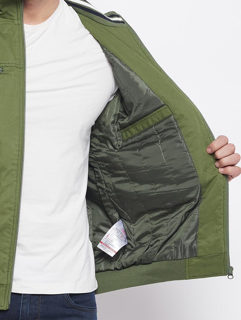 green solid quilted bomber jacket - 18229921 - Standard Image - 5