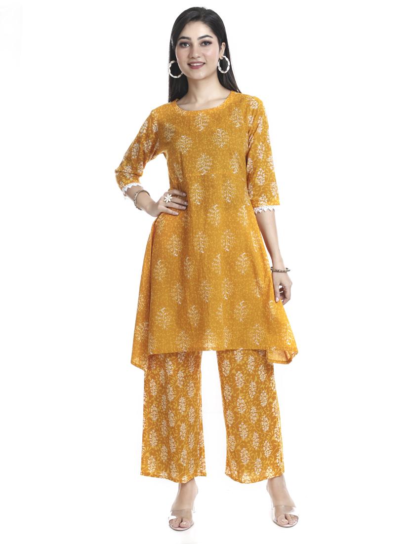 yellow cotton blend kurta pant set - 18230552 - Zoom Image - 0