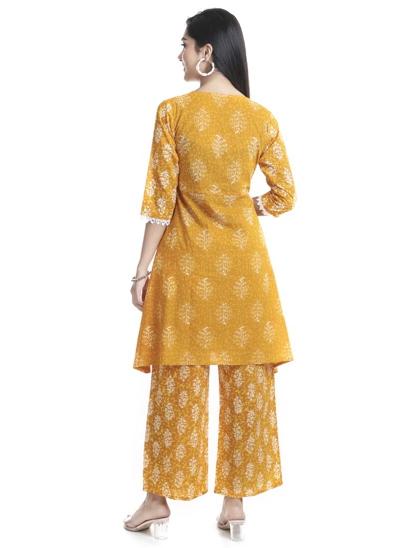 yellow cotton blend kurta pant set - 18230552 - Standard Image - 3