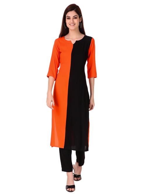 orange rayon kurta pant set - 18230570 - Standard Image - 0