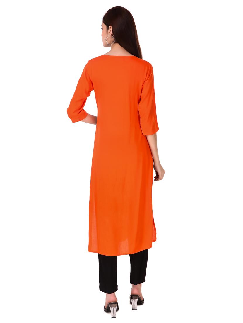 orange rayon kurta pant set - 18230570 - Standard Image - 3