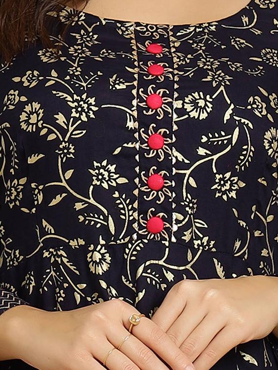 navy blue rayon fit & flare gown - 18230828 - Standard Image - 3