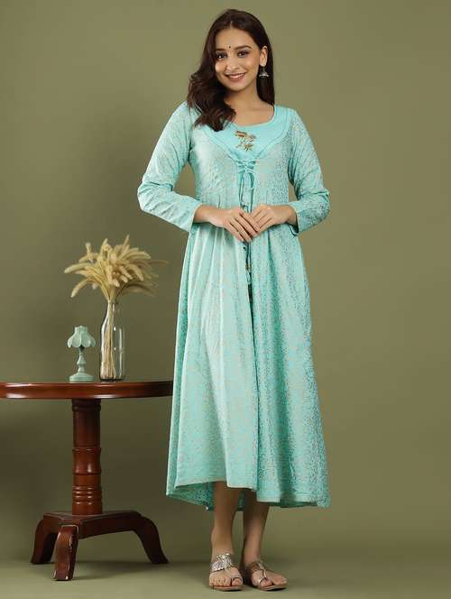 light blue rayon fit & flare gown - 18230874 - Standard Image - 0