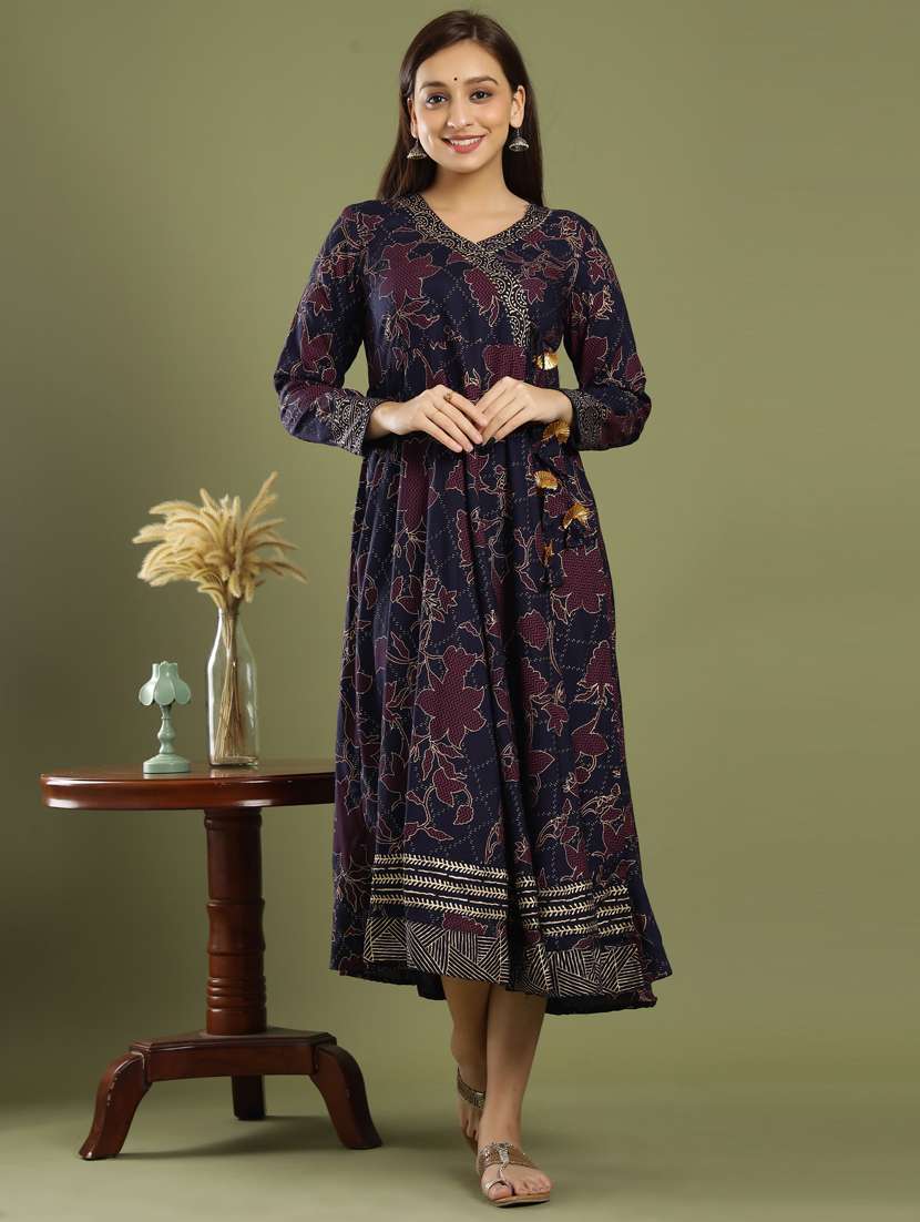 navy blue rayon fit & flare gown - 18230875 - Zoom Image - 0