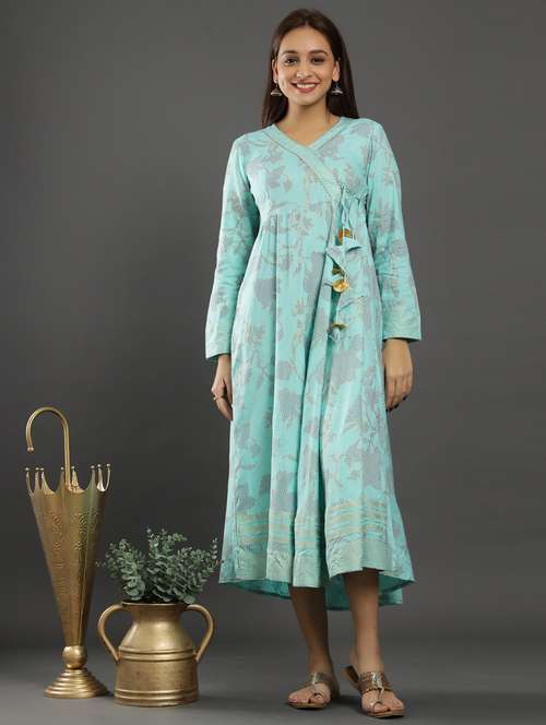 light blue rayon fit & flare gown - 18230878 -  Standard Image - 0