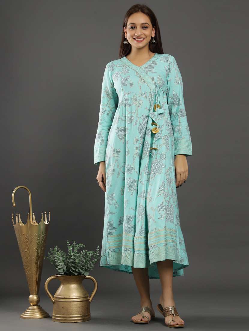 light blue rayon fit & flare gown - 18230878 -  Zoom Image - 0