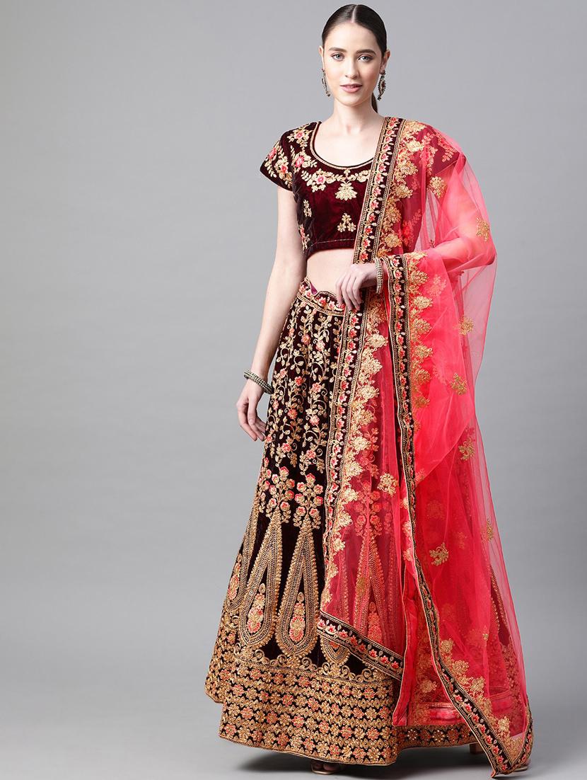 purple velvet aline lehenga
