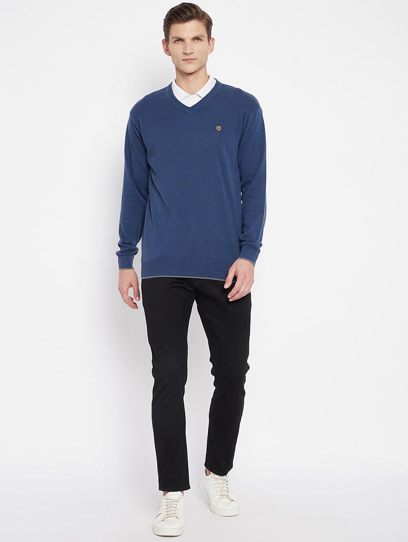 navy-blue solid pullover - 18231120 - Standard Image - 3