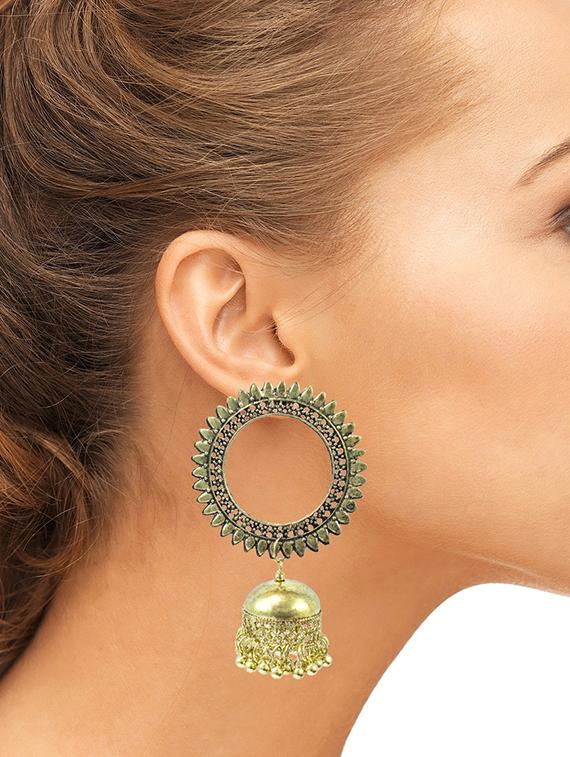 gold metal jhumka earring - 18231333 - Standard Image - 3