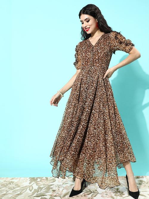 v-neck animal fit & flare dress - 18231342 - Standard Image - 0