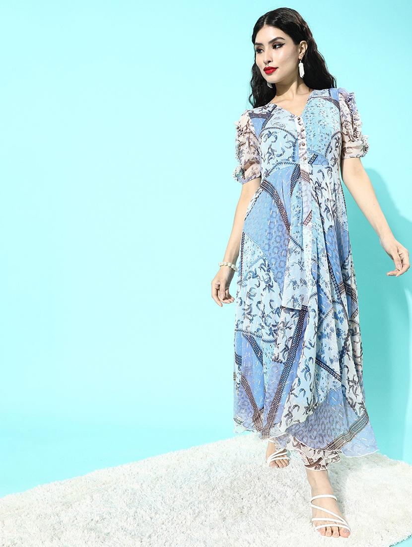 v-neck printed fit & flare dress - 18231346 -  Zoom Image - 0