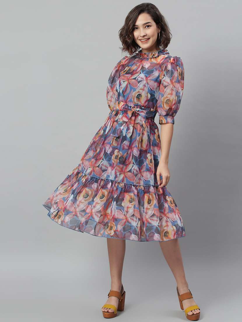 tie front floral fit & flare dress