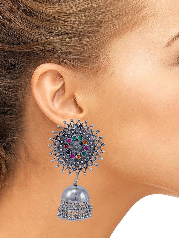 multi colored metal jhumka earring - 18232091 - Standard Image - 3