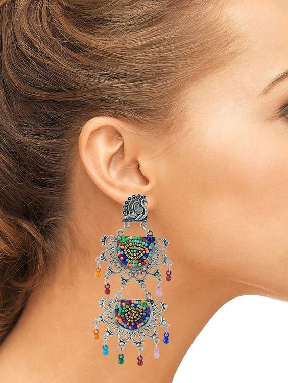 multi colored metal drop earring - 18232102 -  Standard Image - 3