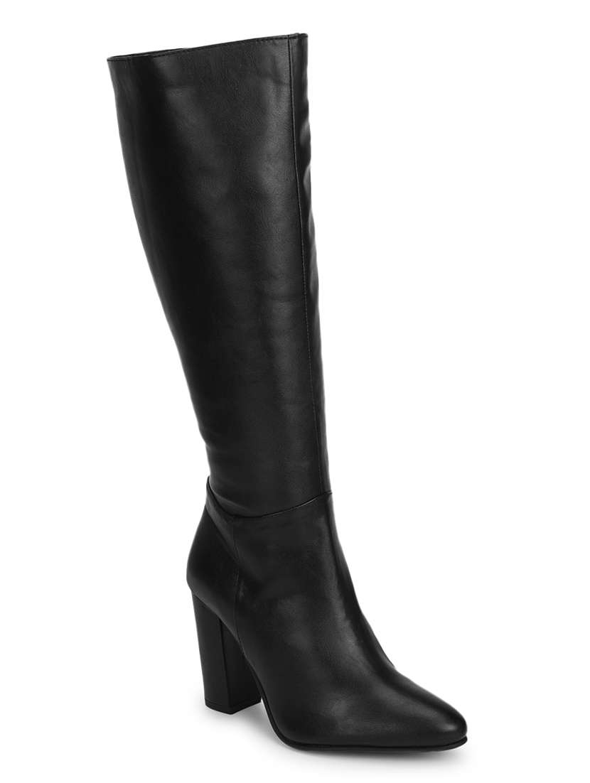 black pu knee length  boots
