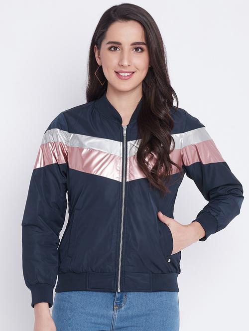 navy blue color block jacket - 18232940 -  Standard Image - 0