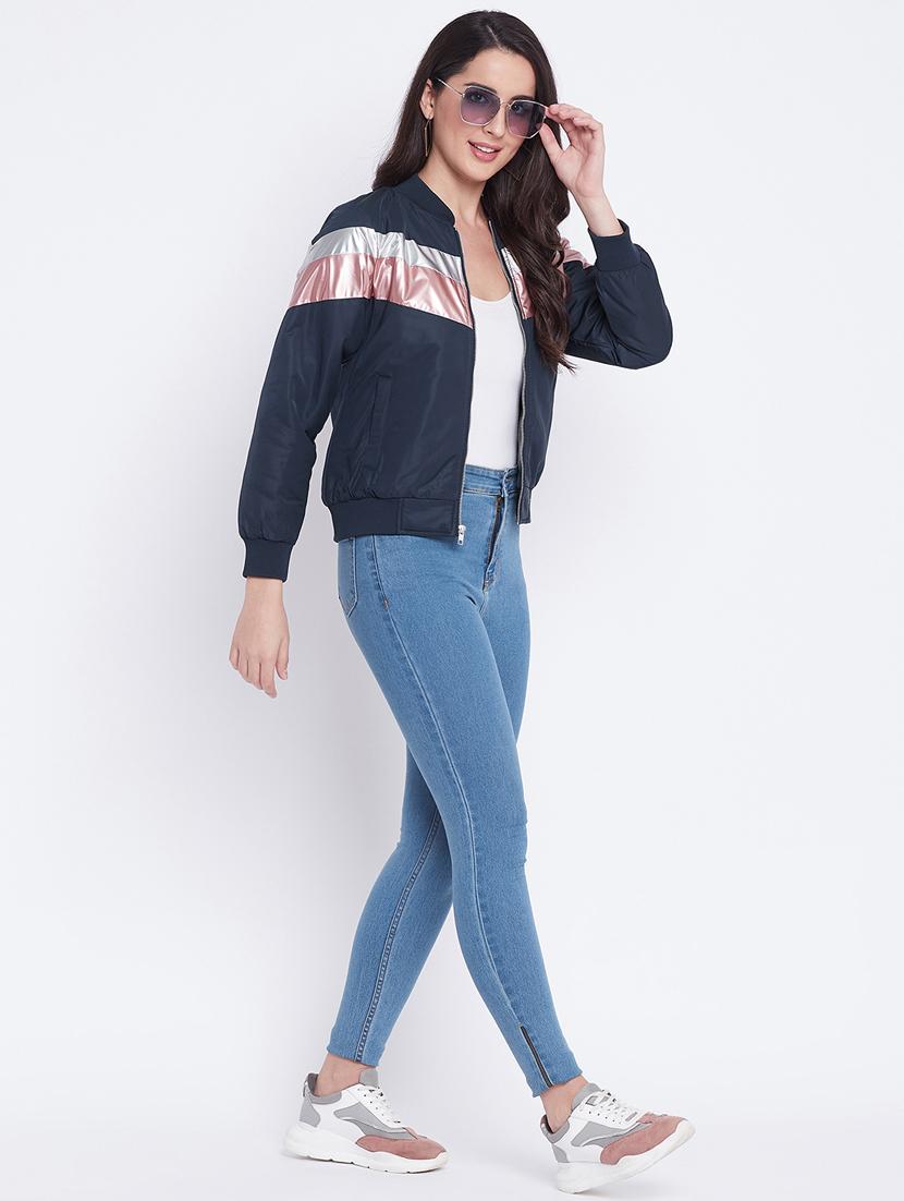 navy blue color block jacket - 18232940 - Standard Image - 3