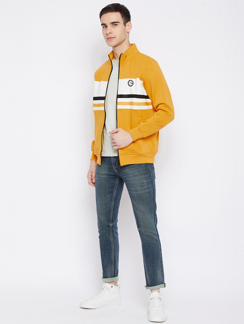 yellow color block cut & sew sweatshirt - 18233034 - Standard Image - 3
