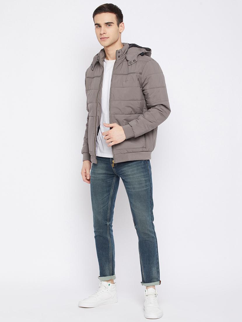 grey solid bomber jacket - 18233055 - Standard Image - 3