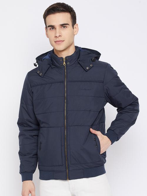 navy blue solid bomber jacket - 18233056 -  Standard Image - 0