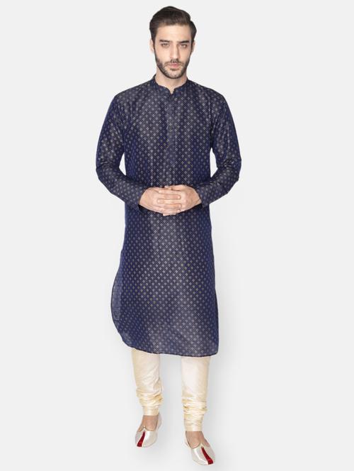 navy-blue printed kurta pyjama ethnic wear set - 18233553 -  Standard Image - 0