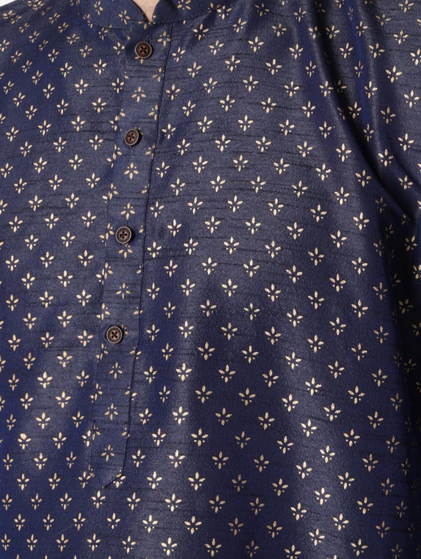navy-blue printed kurta pyjama ethnic wear set - 18233553 - Standard Image - 3