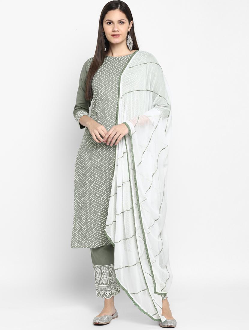 green cotton blend suit  set - 18234458 -  Zoom Image - 0