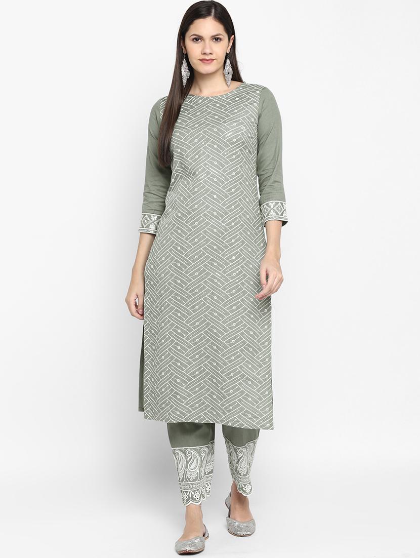 green cotton blend suit set - 18234458 - Standard Image - 3