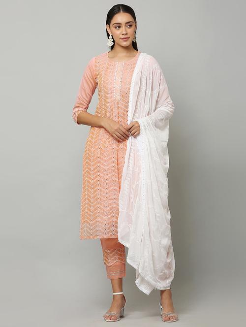 peach embroidered kurta pant with dupatta - 18234468 - Standard Image - 0