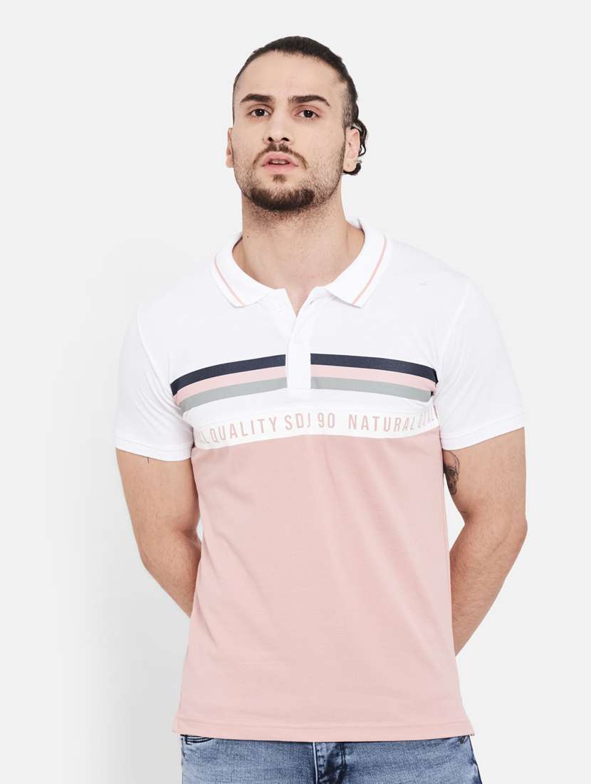 pink color-blocked chest-printed polo t-shirt - 18234666 - Zoom Image - 0