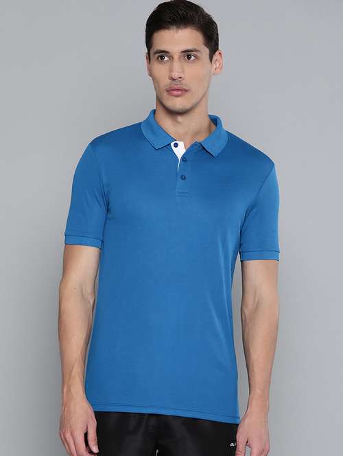 men blue solid polo t-shirt - 18235201 - Standard Image - 0