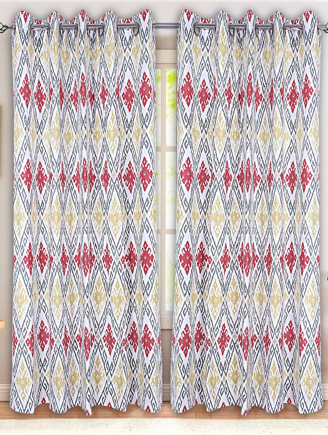 texstylers cotton abstract eyelet door curtain, 5ftx9ft, blue, pack of 2 - 18235863 - Zoom Image - 0