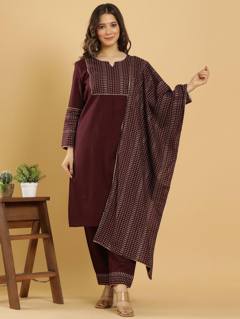 burgundy rayon kurta palazzo  set - 18236322 -  Zoom Image - 0