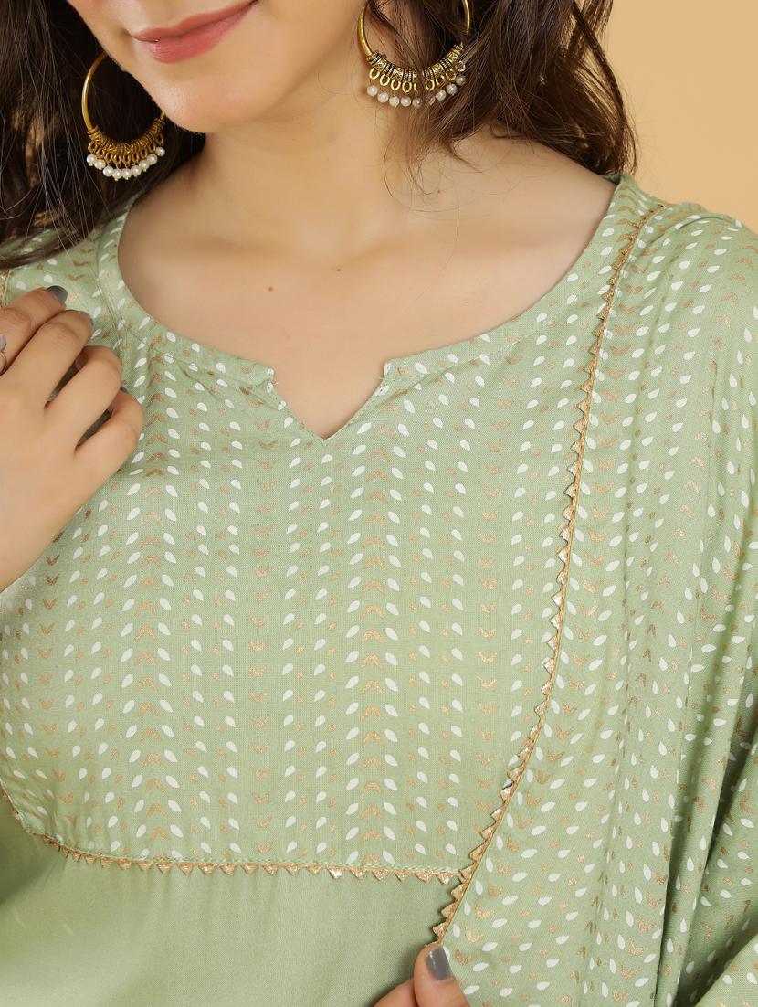olive rayon kurta palazzo set - 18236452 - Standard Image - 3