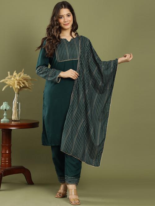 green rayon kurta palazzo  set - 18236453 -  Standard Image - 0