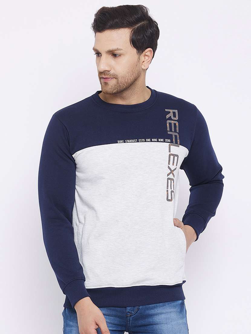navy blue color-blocked cut & sew sweatshirt - 18239881 -  Zoom Image - 0