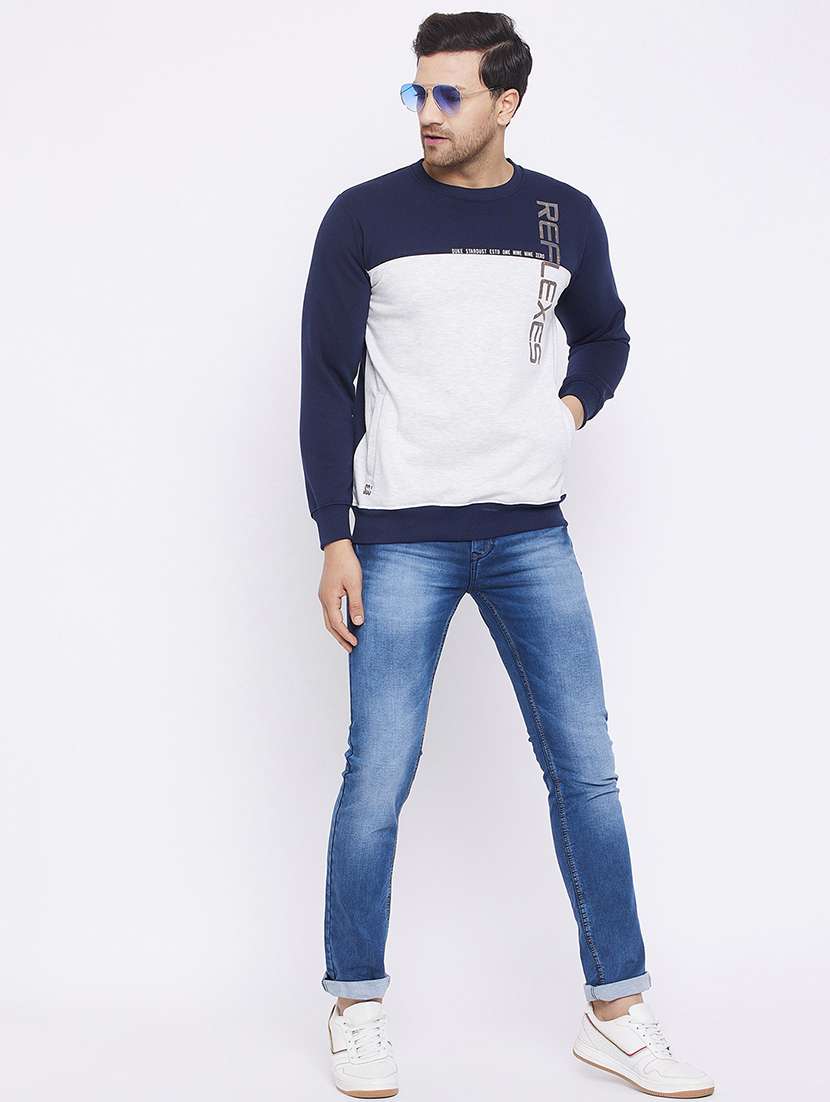 navy blue color-blocked cut & sew sweatshirt - 18239881 -  Standard Image - 3
