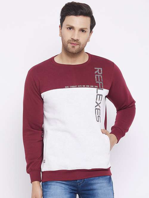 red color-blocked cut & sew sweatshirt - 18239882 -  Standard Image - 0