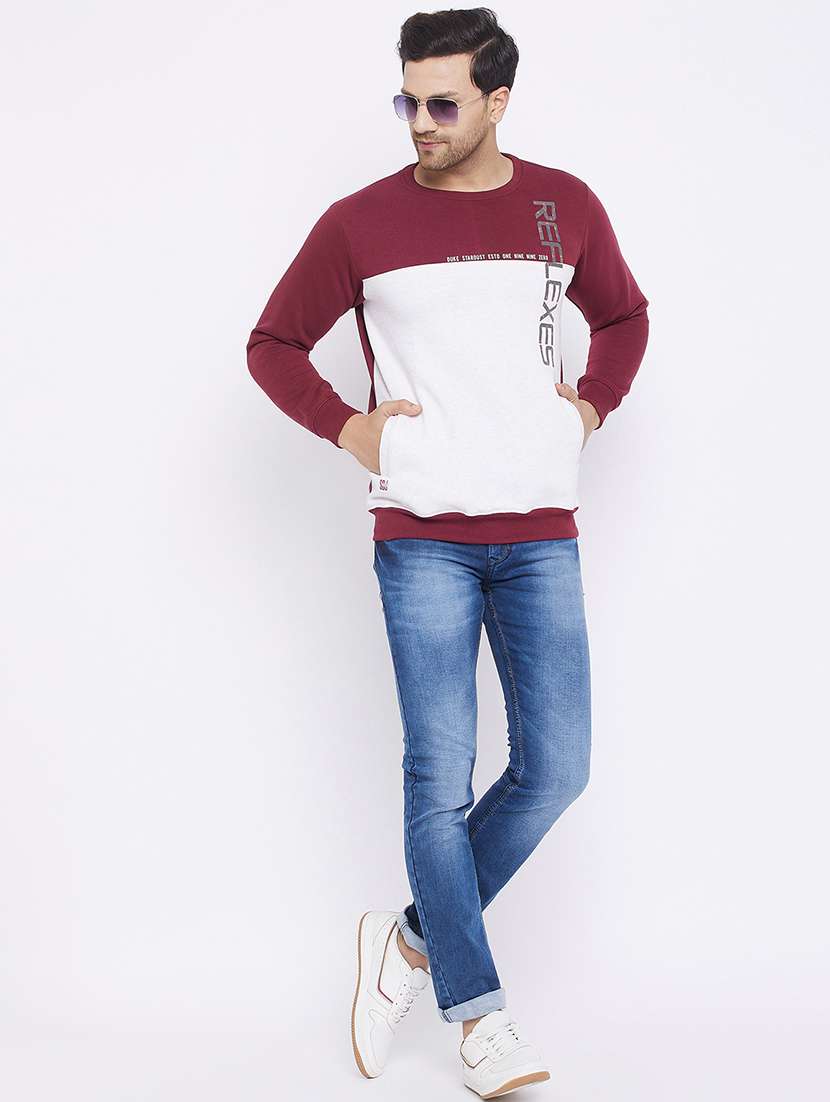 red color-blocked cut & sew sweatshirt - 18239882 -  Standard Image - 3
