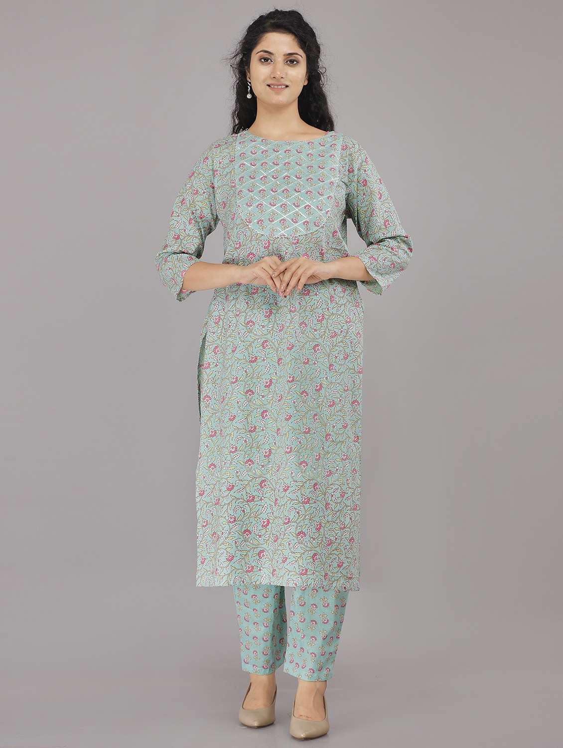 blue cotton kurta pant  set