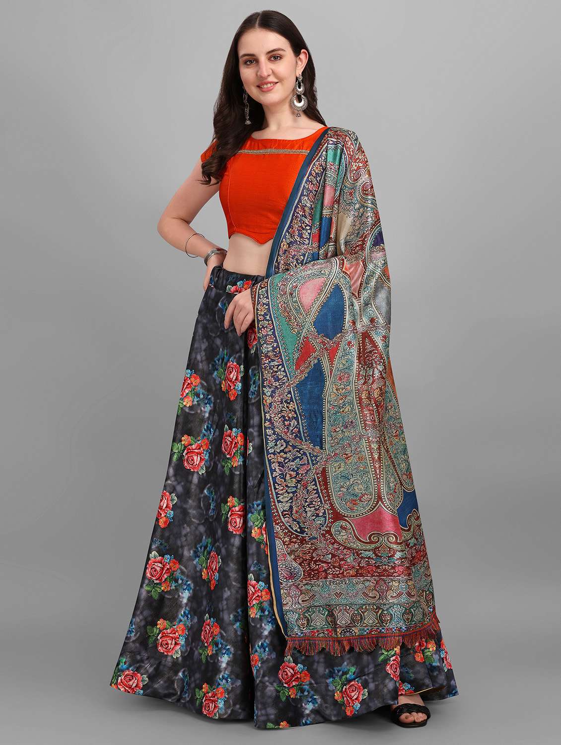 yellow satin flared lehenga - 18244078 - Zoom Image - 0