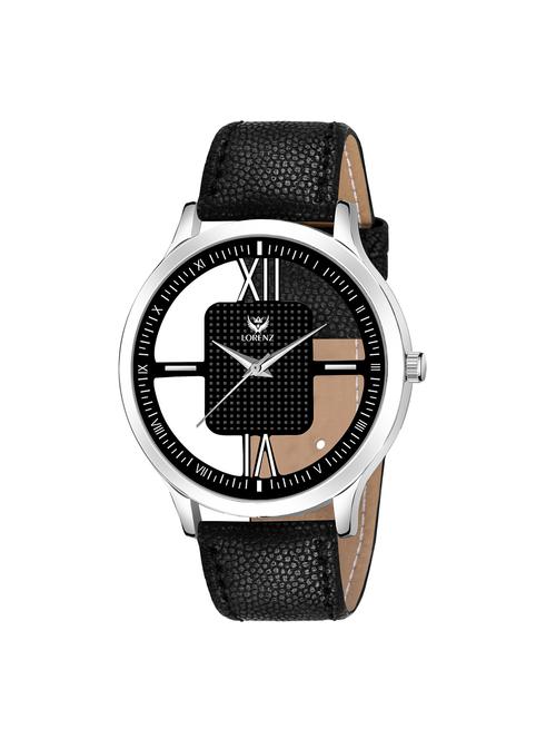 lorenz black leather strap & transparent stylish dial analogue watch for men | mk-3095k - 18244470 - Standard Image - 0
