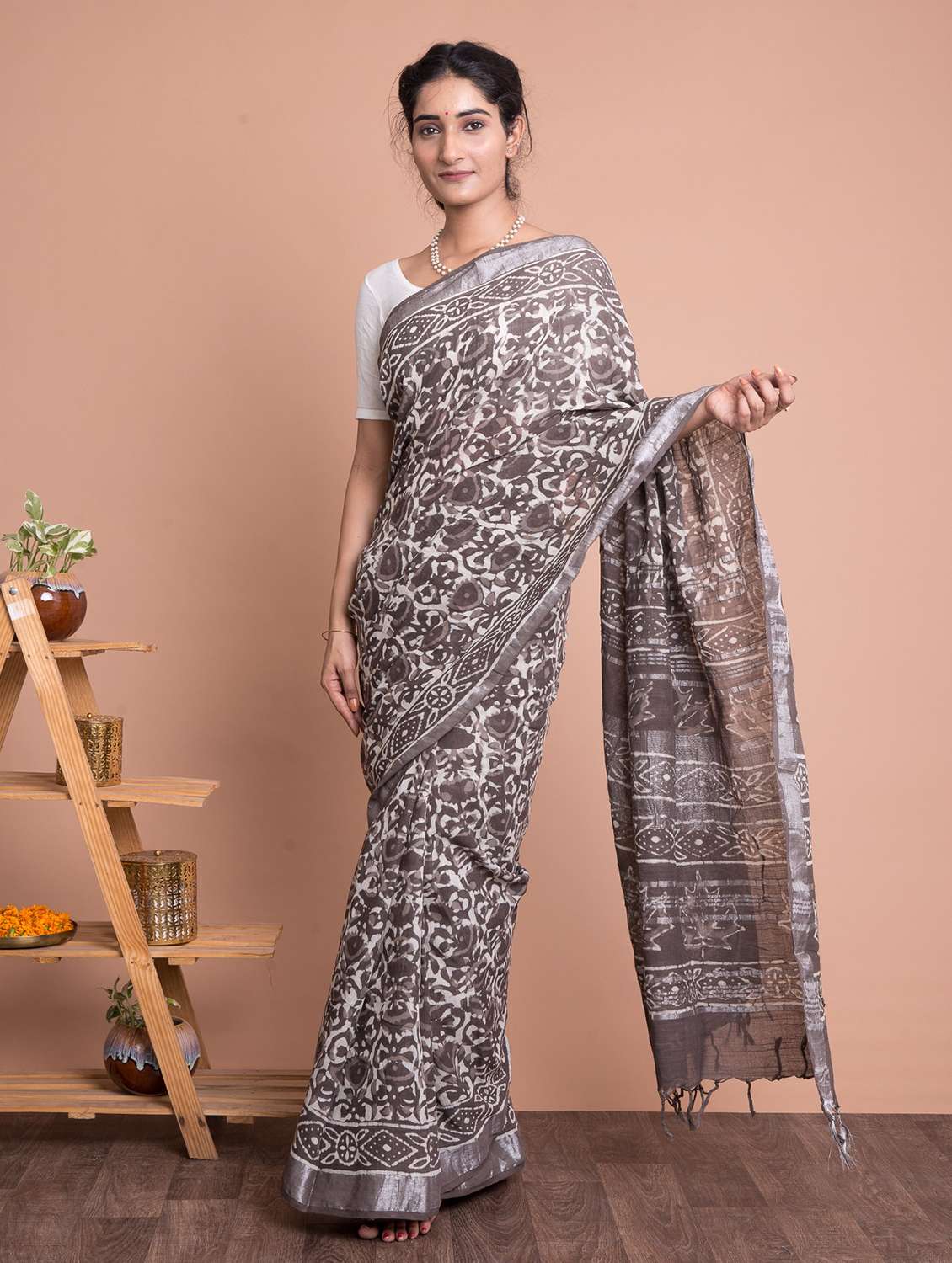 dabu printed saree  with blouse
