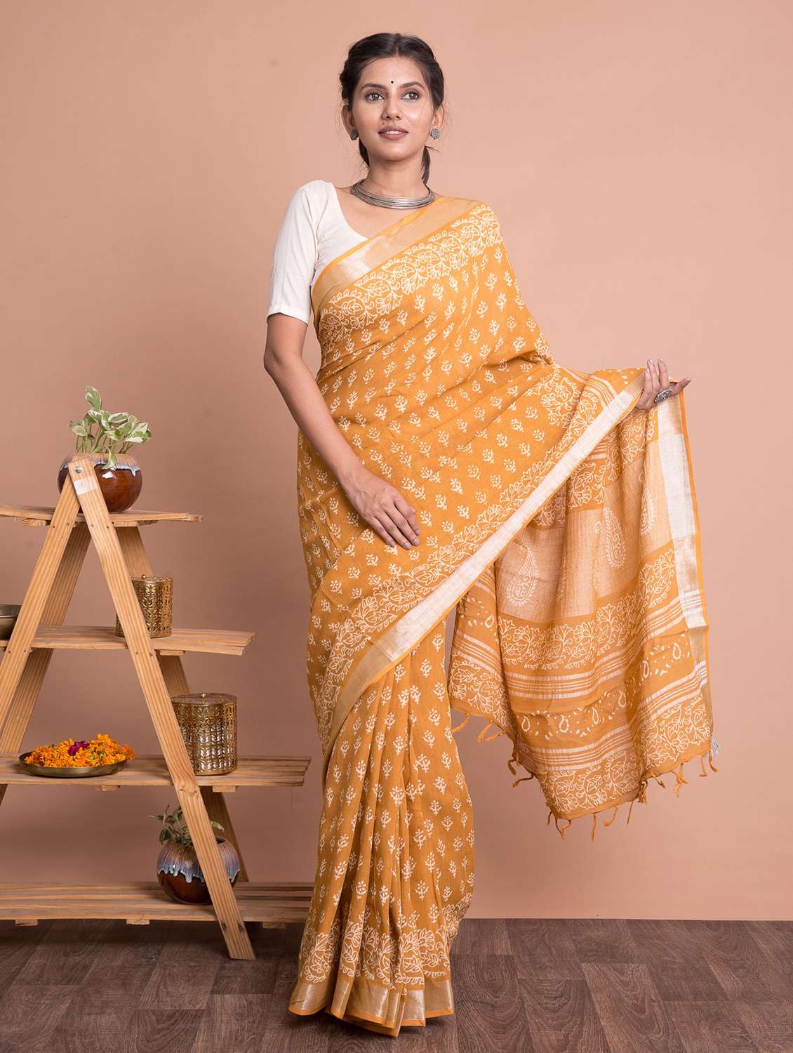 block printed saree with blouse
